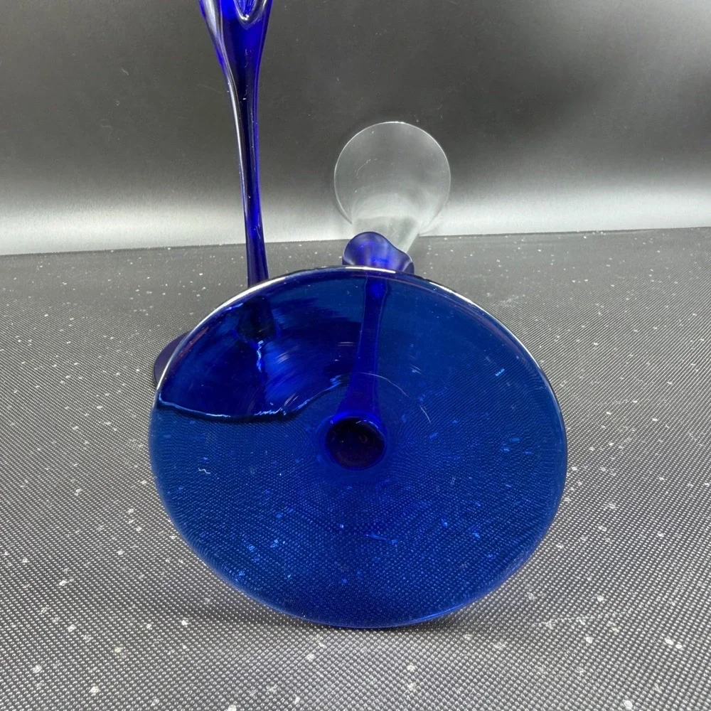 Colony Glass Cobalt Blue Stem Champagne Flutes‎ Set of 2 Glasses 11 Inch Clear
